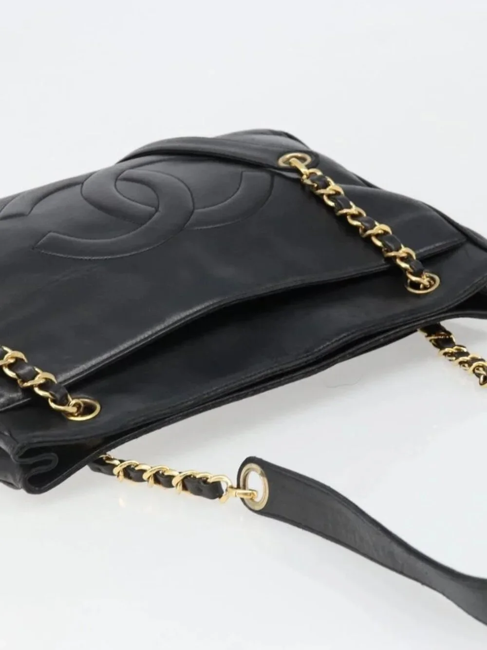 CHANEL COCO Mark Chain Tote Bag Leather Black Gold CC Auth yk20595